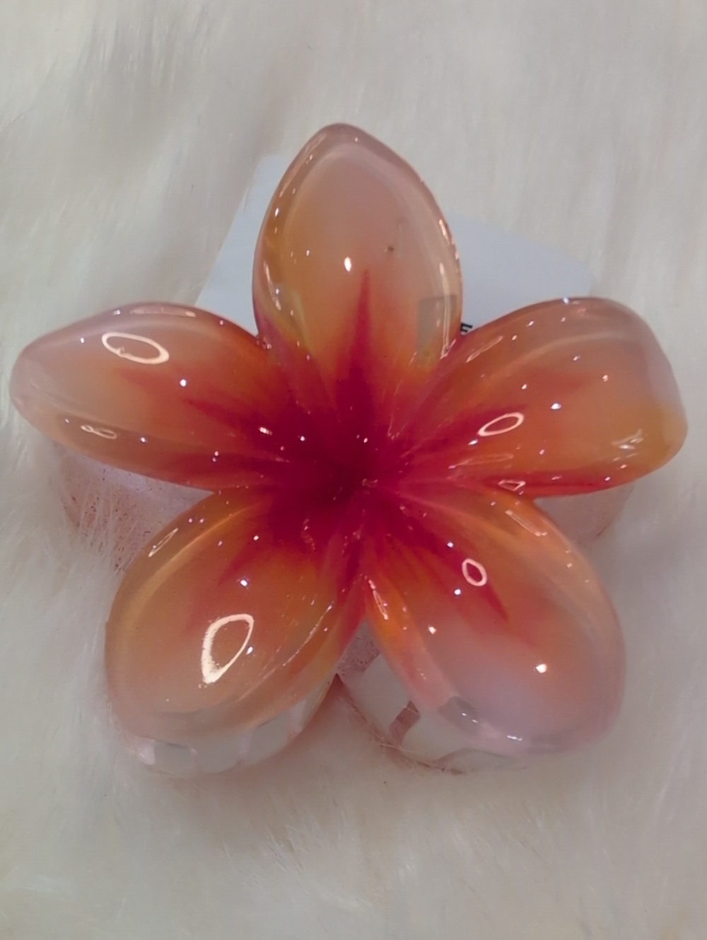 Glossy Orange-Pink Flower Hair Clip